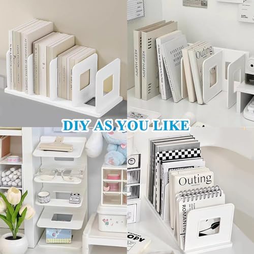 SAYEEC Desk File Sorter Vertical Desktop File Folder Organizer 4 Section Plastic Book Holder Adjustable Shelf Dividers Closet Purse Handbag Mail Binder Organizer Magazine Rack Stand Bookshelf (White) - Image 6