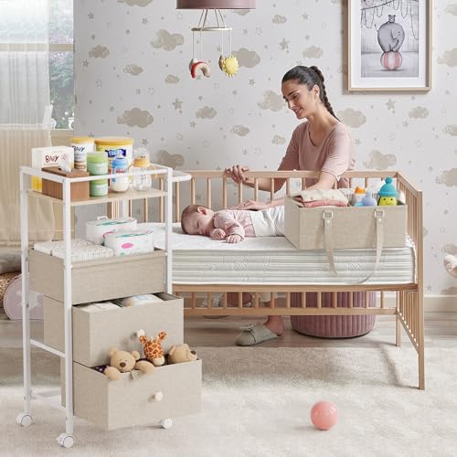 3In1 Modanais Baby Diaper Caddy Organizer Cart with Drawers, Off White - Image 3