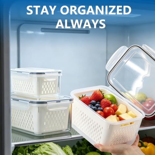 8 Pack Fruit Storage Containers for Fridge, Produce Container with Colander - Image 6