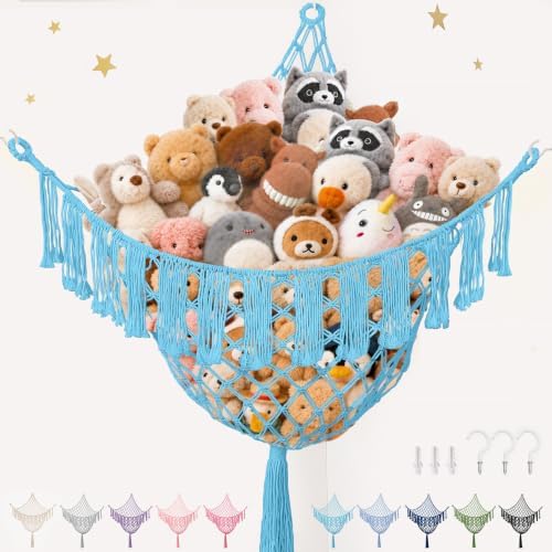 Lare Stuffed Animal Storage Hammock Corner Net - 45" W x 45" H (Blue) by PrimZootyDesign