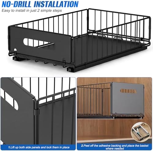 Pull Out Cabinet Organizer, No Drill Slide Out Drawer 2 Pack Black - Image 4