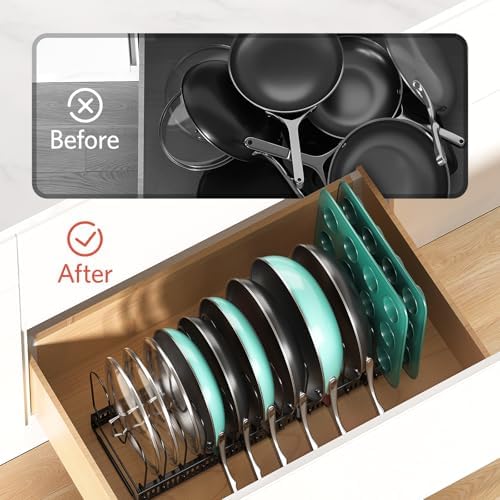 ORDORA Pots and Pans Organizer under Cabinet, 11.8-22.8" 14 Dividers Black - Image 6