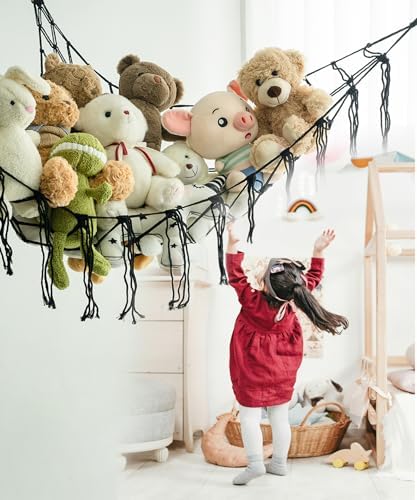 Stuffed Animal Storage Corner Hammock or Net,Toy Storage Hammock for Stuff Animals,Plushie Net for Nursery Bedroom Wall,Stuffed Animal Organizer Holder for Plush,Cute Boho Room Decor.（Black） - Image 3