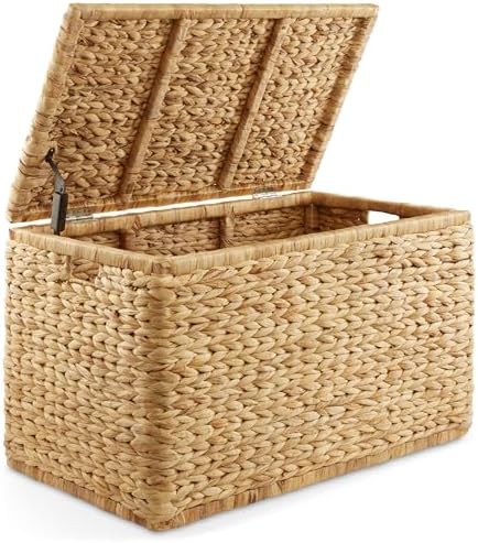 Casafield 30" Storage Chest with Lid, Handles, and Safety Hinge - Natural, Water Hyacinth Wicker Storage Trunk for Entry Way, Living Room, Bedroom - Image 3