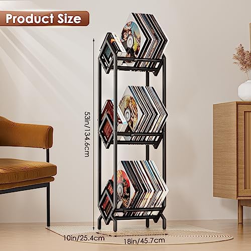 Vinyl Record Storage Rack, Record Holder 260-280 LP Storage Shelf Display Stand for Albums Books Magazines Files, Black Metal - Image 2