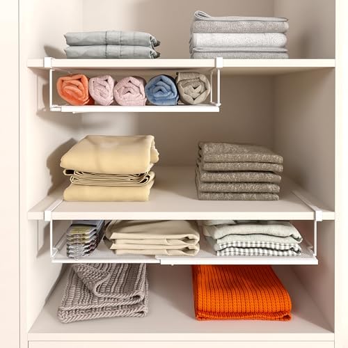 Expandable Under Cabinet Shelf, Extendable Under Shelf Storage with 0.94 Inches Thick Clips for Pantry Cabinet, Laundry Room, Shoe Rack.(White, 1 Pack, Interior: 3.66" H x 8.26" D) - Image 2