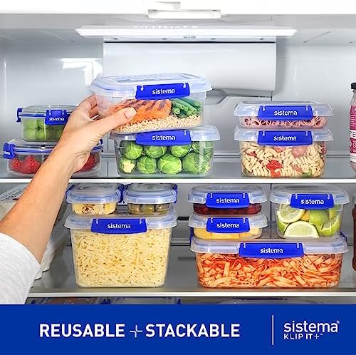 Sistema KLIP IT+ 6-Pack Rectangle Food Storage Containers, Stackable & Airtight Food Boxes with Lids, Dishwasher, Freezer, & Microwave-Safe, BPA-Free, 2.2L / 1L / 400mL - Image 3