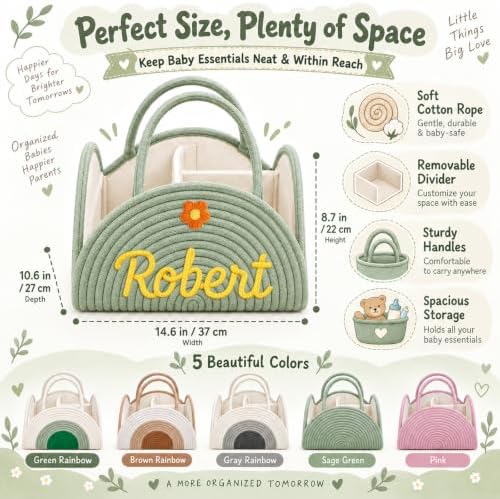 Personalized Diaper Caddy Organizer Custom Baby Storage Basket - Image 5