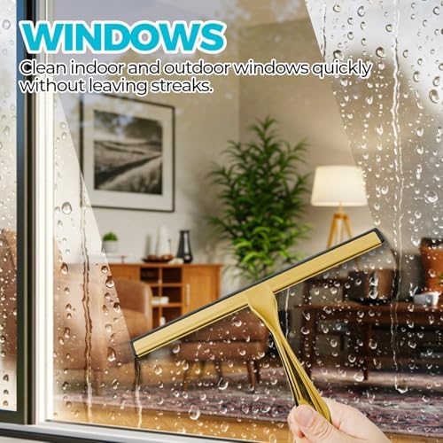 ALFLOD 12" Shower Squeegee for Glass Doors, Tile Walls, Car Windows, Gold - Image 4