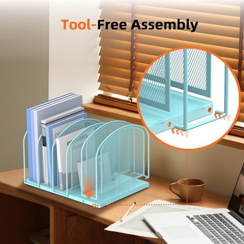 SUPEASY 5-Section Vertical File Organizer, Mesh Desk Organizer, Blue - Image 3