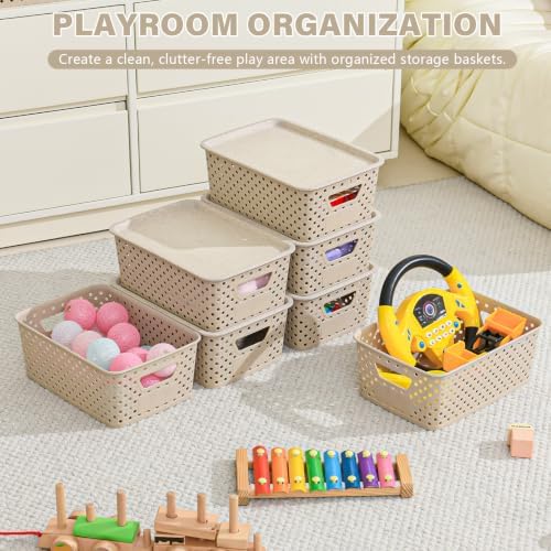 10 Pack Small Plastic Storage Bins with Lids, Stackable Plastic Storage Baskets for Organizing with Handles, Organizer Bins with Labels for Room, Craft, Containers for Pantry Organizers and Storage - Image 5