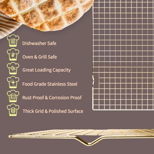 Briout Cooling Rack for Cooking and Baking, 16" x 10" Wire Rack, Gold - Image 2