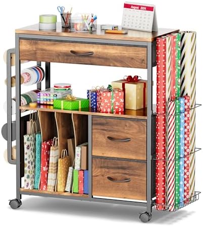 PUNLUXU Wrapping Paper Storage Cart for 12 Rolls with Ribbon Holder 04 by PUNLUXU