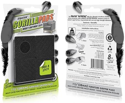 Slipstick GorillaPads CB150 Non Slip Furniture Pads/Rubber Grips (Set of 8) Self Adhesive Furniture Feet Floor Protectors, 1-1/2 inch Square, Black - Image 2