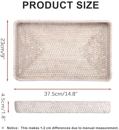 Hipiwe Rattan Basket Serving Tray X-Large Decorative Woven Trays, 14.8"x9" - Image 3