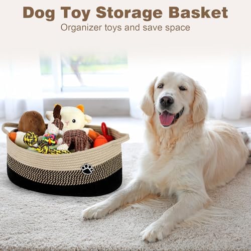 Optish Dog Toy Basket, 30L Toy Box and Bin for Dog Cat Storage, 19.7" X 11" X 7.9" Large Woven Rope Basket for Blanket Storage, Living Room, Bedroom, Black & Brown - Image 2