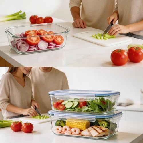 2 Pack 2260ml/76.4oz Extra Large Glass Food Storage Containers with Lids, Large Meal Prep Containers for Whole Chicken, Roasts, Family-Size Meals, Oven, Microwave, Freezer & Dishwasher Safe, BPA Free - Image 6