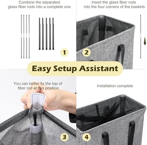 Odonata Slim Laundry Hamper Handles Collapsible Laundry Basket Thin Dirty Clothes Basket Narrow Laundry Bag Foldable Dirty Hamper 45L (Heather Grey) - Image 3
