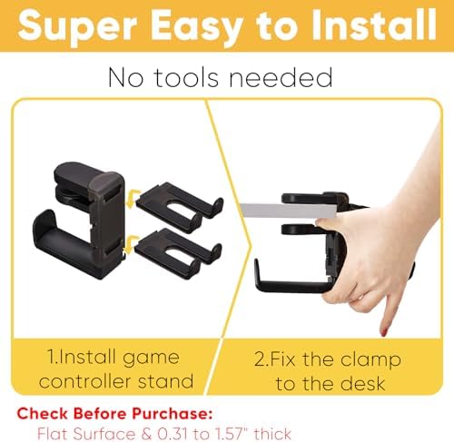 3 in 1 Under Desk Headphone Hanger with Adjustable Clamp Mount, 2 Controller Slots & 1 Headset Universal Holder Stand, Rotatable Hook Rack & Cable Organizer, for Home Gaming Xbox ps5 - Black - Image 6