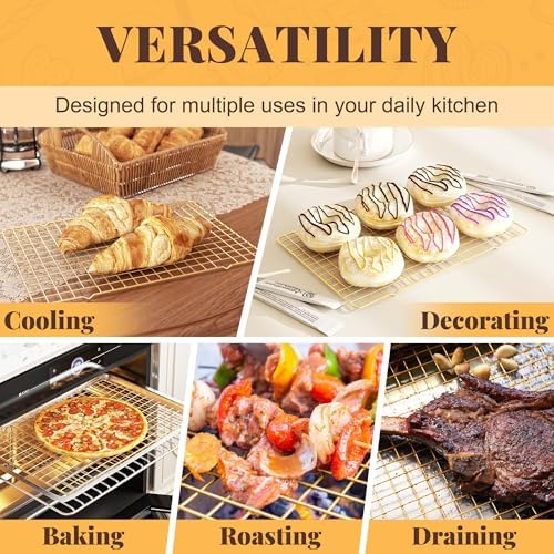 2 PCS Grid Wire Baking Cooling Racks, 10" x 15", Gold - Image 6
