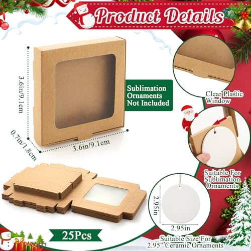 Dunzoom 25 Pcs Christmas Sublimation Blanks Ornament Gift Box, Kraft Paper - Image 2