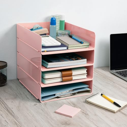 Tiawudi Desk Organizer, Office Organization and Storage, Plastic Letter Tray, Stackable File Organizer for Classroom, Home, Documents, Notes, Folders, Books and Pens, 4 Tier - Image 6