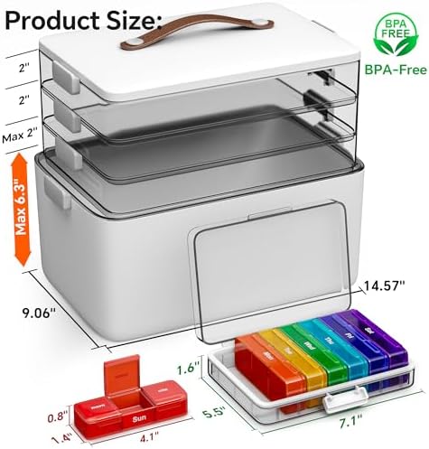 CTIME 4-Tier Extra-Large Medicine Organizer with Portable Pill Case Empty - Image 4