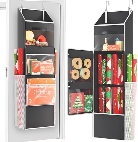 Ofiray-home 2-in-1 Wrapping Paper Organizer Storage, Over Door or Under Bed Organizer with Removable Drawer & 4 Clear Pockets Wrap Storage for Ribbons, Bows, Ornament and Other Tools by Ofiray-home