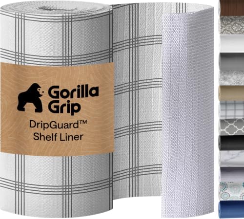 GORILLA GRIP Shelf Liner, Kitchen Drawer Protector 12x120 Stripe Gray White by GorillaGrip