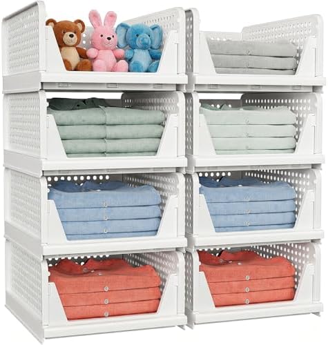 caktraie 4 Pack Stackable Closet Storage Basket - Stackable Storage Bins - Image 2