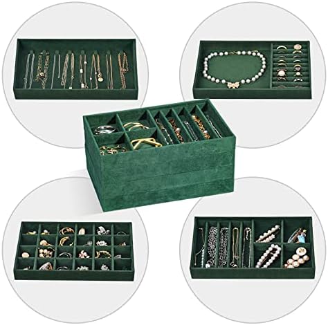 ProCase Stackable Jewelry Organizer Trays for Drawers, Jewelry Drawer Inserts Container Display Case Storage for Earring Necklace Rings Bracelet with Removable Dividers -Green, 4 Layers - Image 4
