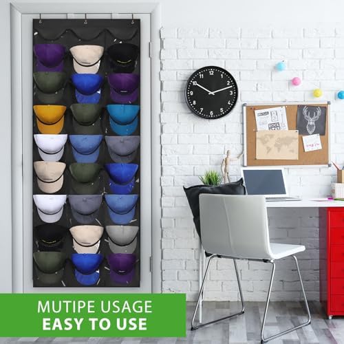 Dofilachy Hat Rack - Hat Organizer - Hat Racks for Baseball Caps, Visible Hat Holder - Baseball Rack for Wall Door with 3 Hooks, 27 Deep Pockets - Image 6