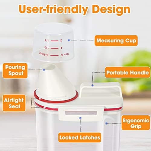 TBMax 2 Pack Rice Storage Containers 4 Lbs, Small Rice Dispenser with Measuring Cup, Cereal Containers Flour Bin, Kitchen Food Storage Container and Pantry Organizers, Pet Dog Cat Food Dispenser - Image 3