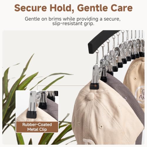 StorageWorks Hat Hanger 2 Pack, Black Cap Organizer Rack with 12 Clips - Image 5