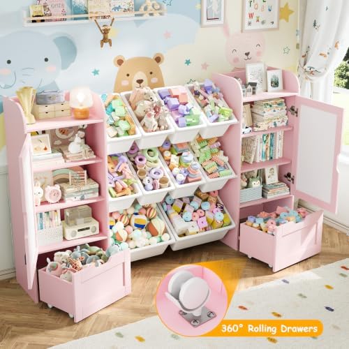 66" W Kids Bookshelf with Storage, 5-in-1 Toy Storage Organizer, Wooden - Image 6