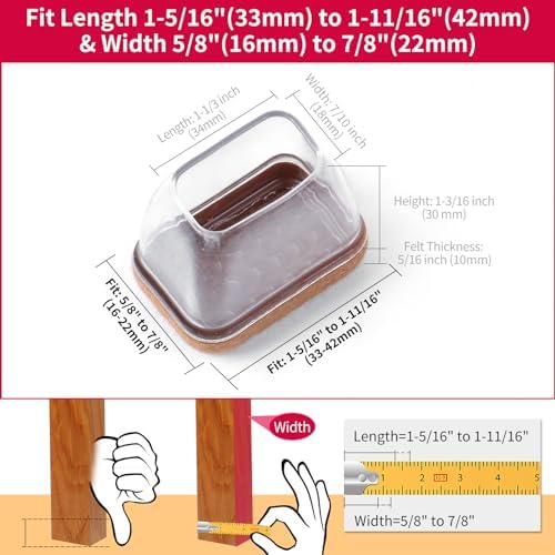 8PCS Silicone Rectangle Chair Leg Floor Protectors with Felt, Small, Clear - Image 5
