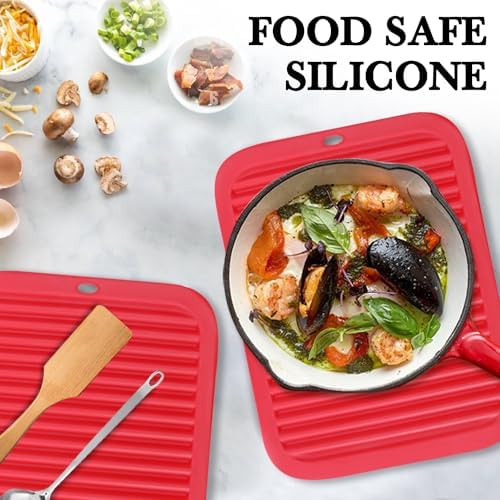 2 Pack Silicone Trivets - Heat Resistant Non-Slip Flexible Pot Holders for Hot Dishes & Pans - Red Silicone Trivet Mat Dish Drying Mat Spoon Rest, 9x12 in - Image 4
