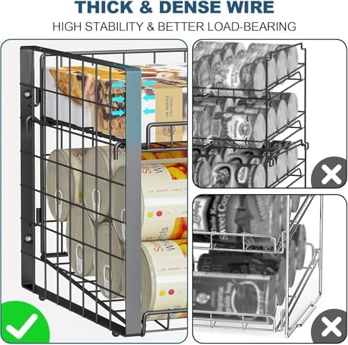 JKsmart 2-Tier Stackable Rack Organizer for Pantry, Adjustable Dispenser & Large Capacity Can Storage Holder for Various Ounces of Canned Drinks, Black, 4 Pack - Image 4