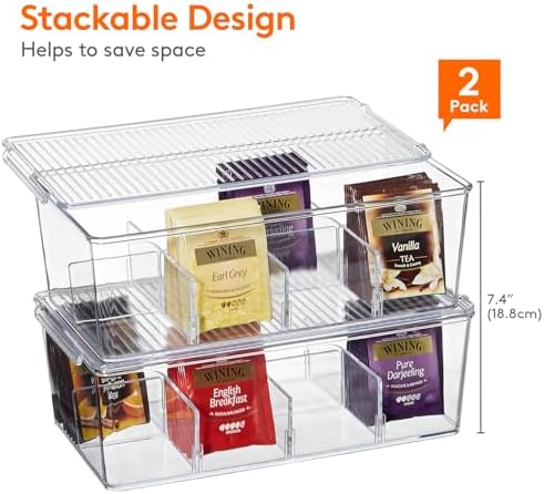 Lifewit 2 Pack 16 Compartment Tea Organizer, Stackable for Cabinet, Clear - Image 3