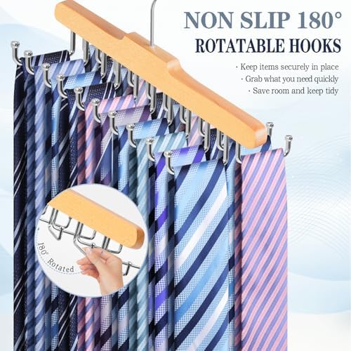 2PC Tie Rack Hanger for Closet, Upgraded Tie Holder Organizer for Men, Wood - Image 4