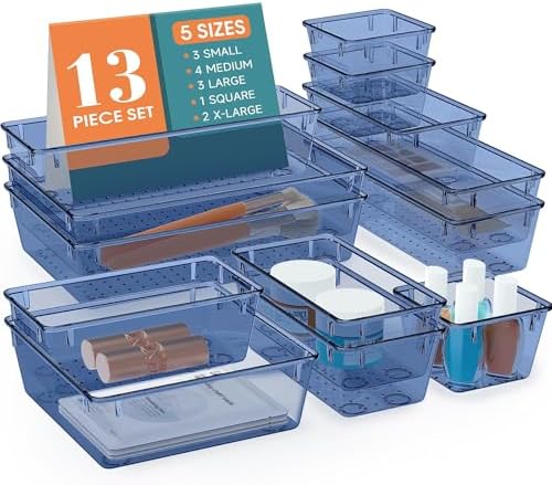 13 PCS Drawer Organizer Set, 5 Size Bathroom and kitchen organizer Trays by StorMiracle