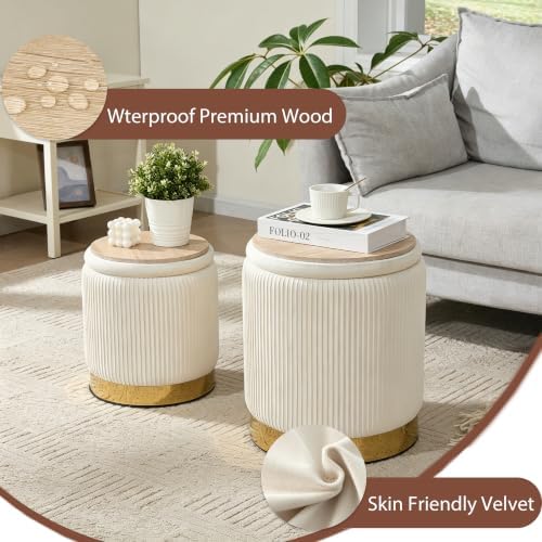 Royal Windsor Round Ottoman with Storage Set of 2, Storage Vanity Stool - Image 5
