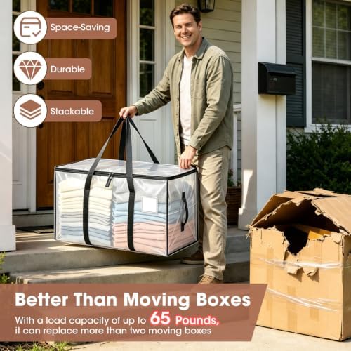 6Pcs Heavy Duty Extra Large Moving Bags Storage Totes Fold Flat Transparent - Image 5