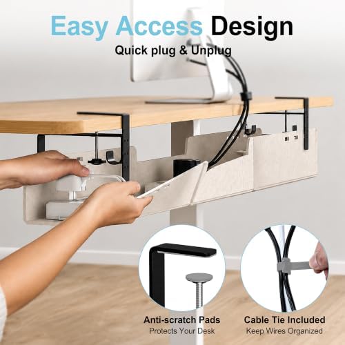 No-Drill Under Standing Desk Cable Management,31.5" L,Beige - Image 3