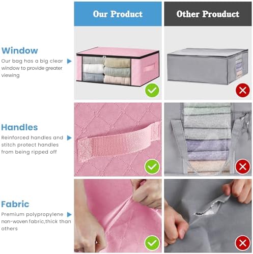 HomeHacks 4-Pack Clothes Organizer Storage Bags, 35L Storage Bins, Pink - Image 5