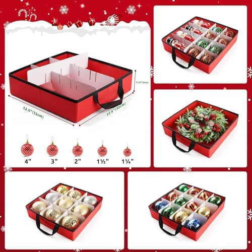 Christmas Ornament Storage Box, 8 Individual Trays with Handles, Red - Image 5