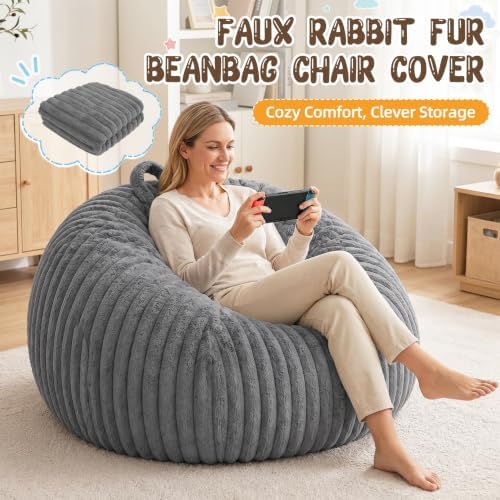 Bean Bag Cover No Filler Stuffed Animal Storage Bean Bag Chair Cover - Image 3