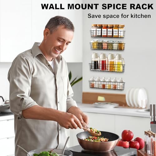 Spice Rack Organizer Wall Mount, 4 Pack Black Seasoning Rack Wire Storage Baskets for Wall or Cabinet Door in Kitchen and RV - Image 5