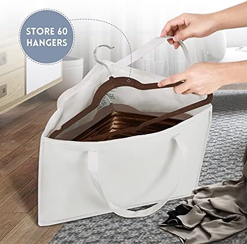 Foldable Triangle Hanger Bag with Handles, Space Saving Organisers Tidy Storage in Closets, 18" x 13" x 13.2", White, Cotton, Linen - Image 4