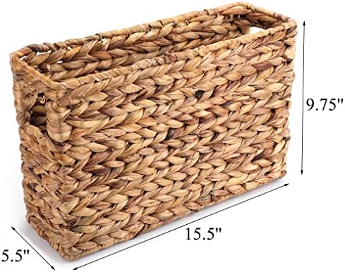 Yesland Hand-Woven Narrow Water Hyacinth Holder Wicker Basket, 15.5 x 5.5 x 9.75 Inch Decorative Magazine Storage Basket Bin for Home, Office, Desk - Image 2